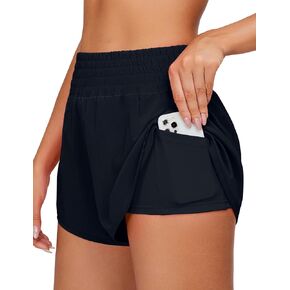 شورت الجري BMJL للسيدات عالي الخصر وجيب جانبي، شورت رياضي بفتحة جانبية عالية 2 في 1، شورت رياضي in Kuwait