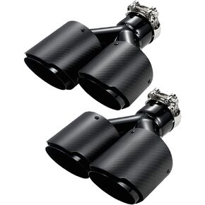 A-KARCK Carbon Fiber Exhaust Tip 2.5" Inlet to Dual 4" Outlet, High Temperature Resistance 9.8" Long Stainless Steel Tailpipe tip, Set of 2