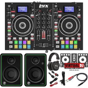 LyxJam 2-Deck Portable DJ Controller, Mixing Console with LCD Display | Manual Looping, USB, 16 Performance Pads with Virtual DJ LE Software Included (Download) and CR3-X Pair Studio Monitors