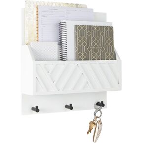 Mail Organizer Wall Mounted - White Wooden Mail Holder for Wall Mail Organizer Keys Holder on Wall - Key Hanger Wall Mount - Key and Mail Holder for Wall - Hanging Command Center Wall Organization