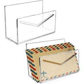 Nerjan Clear Mail Organizer -2PCS Acrylic Vertical File and Letter Holder for Desk Lightweight Countertop Envelope and Bill Sorter Ideal for Home, Office, and School Use