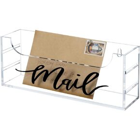 حامل بريد من الأكريليك الشفاف الفاخر من MyGift مع ملصق بريد أسود مزخرف، صندوق بريد حديث مثبت على الحائط أو على سطح الطاولة، صندوق منظم لتخزين الرسائل