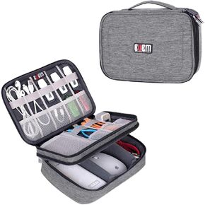 BUBM Electronic Organizer, Double Layer Travel Accessories Storage Bag for Cord, Adapter, Battery, Camera and More-a Sleeve Pouch for iPad or up to 9.7" Tablet(Large, Black)