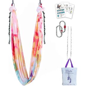 Aerial Yoga Hammock kit- Yoga Swing Multicolor 5 yards-Flying Yoga Include Daisy Chain,Carabiner and Pose Guide