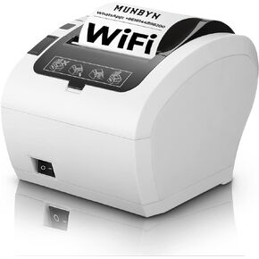 طابعة إيصالات حرارية MUNBYN WiFi مع منفذ USB/LAN/RS232، طابعة POS مقاس 80 مم تعمل مع درج النقود المربع لنظام Windows Mac Chromebook Linux، حامل جداري عالي السرعة، ESC/POS (P047-WiFi)
