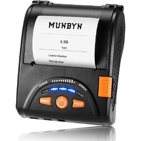 MUNBYN Bluetooth Receipt Printer, 58mm Mini Wireless POS Receipt Printer 2" Mobile Thermal Printer Restaurant, Portable Receipt Printer for Android/Windows(Not Support iOS/iPhone/iPad/Mac/DoorDash)