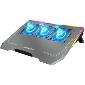 LIANGSTAR Laptop Cooling Pad, Aluminum-Alloy Gaming Laptop Cooler 8 Modes RGB Light for 10-17.3 Inch Notebook, Light Weight Stand with 3 Height Adjustable, 2 USB Ports & Type-C, Control Fan Speed
