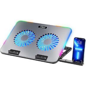 KYOLLY 2024 Upgarde Metal RGB Laptop Cooling Pad Gaming Laptop Cooler with 2 Large Fans, Adjustable Fan Speed, 7 Height Stand, 10 Modes Light with Memory Function for 10-17.3 Inch Laptops…