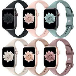 6 أحزمة متوافقة مع ساعة Apple 38 مم 40 مم 41 مم 42 مم 44 مم 45 مم 49 مم، حزام رياضي من السيليكون الناعم بديل رفيع وضيق لسلسلة iWatch Series Ultra/Ultra 2 9/8/7/6/5/4/3/2/1 SE للنساء والرجال