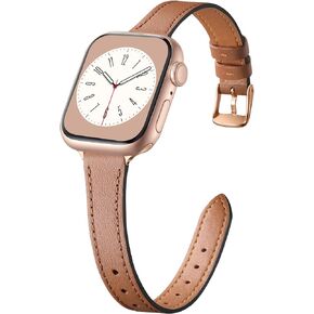 Charlam Slim Leather Band Compatible with Apple Watch Band 40mm 38mm 41mm 42mm 44mm 45mm 49mm Women, Top Grain Genuine Leather Strap Thin Watch Wristband for iWatch Series 9 8 7 6 5 4 3 2 1 SE Ultra 2