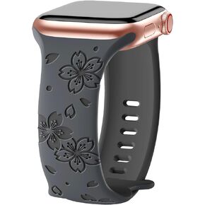 TreasureMax Designer Floral Engraved Band Compatible with Apple Watch Bands 40mm 38mm 41mm 42/45/49mm,Two-Tone Flower Soft Silicone Sport Strap for iWatch Series 9 Ultra SE 8 7 6 5 4 3 2 Girl Black