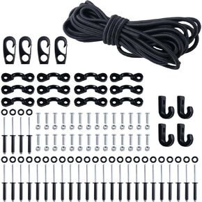 CHANGE MOORE Kayak Deck Rigging Kit - 20 FT Bungee Cord with Deck Loops Tie Down Pad Eyes and J - Hooks and Bungee Cord Hook Screws & Rivets for Kayaks Canoes Boat