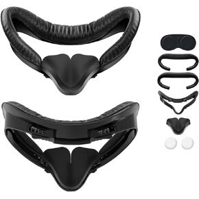 Face Pad for Oculus Quest 2, VR Accessories for Meta Quest 2, Face Cover Replacement Set with 2 Pcs Comfortable Leather Foam Face Cushion, Lens Cover, Nose Pad and Thumb Stick Caps