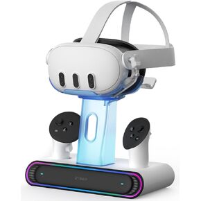 ZYBER RGB Charging Dock for Meta Quest 3, Fast Charging Station with 2 Rechargeable Batteries for Oculus Quest 3 Accessories, VR Headset Holder Stand & Controller Mount in Kuwait