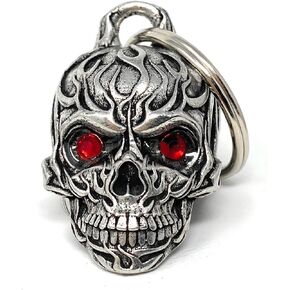 Bravo Bells Flame Skull Diamond Bell - Biker Bell Accessory or Key Chain for Good Luck on the Road