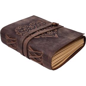 moonster Leather Journal with Embossed Heart Shape - Non Refillable 8x6″ Lined Notebook - 400 Pages College Ruled Kraft Paper - Inspirational Small Notebook - Leather Journals for Women