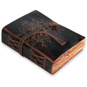 LEATHER VILLAGE Tree of Life Journal - 6 X 4 (A6) inches - Rustic Brown - 200 Antique Deckle Edge Handmade Paper – Book of Shadows - Vintage Leather Bound Journal for Women & Men in Kuwait