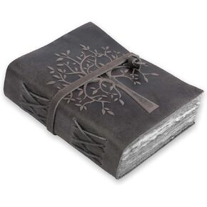 LEATHER VILLAGE Tree of Life Journal – 8 X 6 (A5) inches – 200 Antique Deckle Edge Handmade Paper – Book of Shadows – Cappuccino Brown Color - Vintage Leather Bound Journal for Women & Men