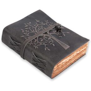 LEATHER VILLAGE Tree of Life Journal – 8 X 6 (A5) inches – 200 Antique Deckle Edge Handmade Paper – Book of Shadows – Cappuccino Brown Color - Vintage Leather Bound Journal for Women & Men