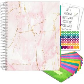 Global Printed Products Budget Planner & Monthly Bill Organizer With 12 Envelopes and Pockets. Expense Tracker Notebook and Financial Planner Budget Book to Control Your Money, 8.5" x 11", Grey Marble