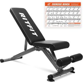 RitFit Adjustable/Foldable Utility Weight Bench for Home Gym, Weightlifting and Strength Training - Bonus Workout Poster with 35 Total Body Exercises…