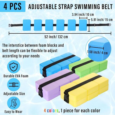 4 Pcs Aquatic Swim Belt Flotation Belt EVA Foam Buoyancy Belt Pool Exercise Equipment for Adults Kids Beginner Water Aerobics Waist Belt with Adjustable Strap for Pool Swimming(Blue) in Saudi Arabia