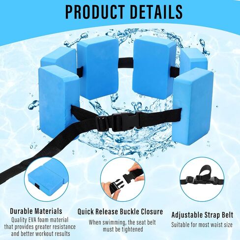 4 Pcs Aquatic Swim Belt Flotation Belt EVA Foam Buoyancy Belt Pool Exercise Equipment for Adults Kids Beginner Water Aerobics Waist Belt with Adjustable Strap for Pool Swimming(Blue) in Saudi Arabia