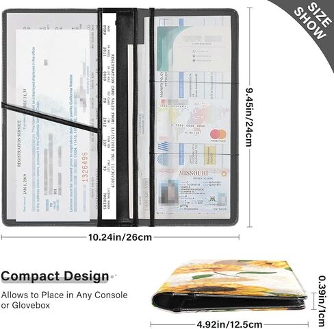 xigua البقرة طباعة تسجيل السيارة وحامل التأمين، وتسجيل الجلود وحامل بطاقة التأمين منظم صندوق قفازات السيارة للوثائق ورخصة القيادة والبطاقات 1 in Kuwait