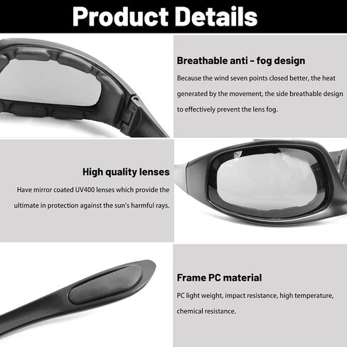 Ouzorp 2PCS Motorcycle Riding Glasses, Motorcycle Goggles with Padding, UV Protection, Dustproof and Windproof Motorcycle Riding Glasses for Outdoor Activities(gray) … in Saudi Arabia