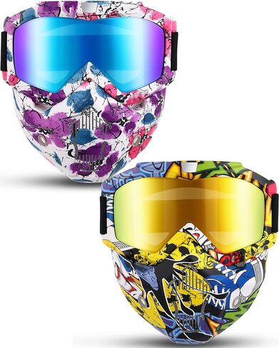 2 Pieces Motorcycle Goggles Face Mask Detachable Helmet Riding Goggles Glasses in Kuwait