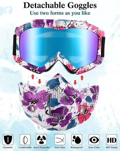 2 Pieces Motorcycle Goggles Face Mask Detachable Helmet Riding Goggles Glasses in Kuwait