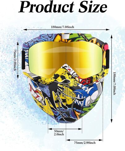 2 Pieces Motorcycle Goggles Face Mask Detachable Helmet Riding Goggles Glasses in Kuwait
