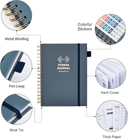 Fitness Journal for Women and Men, 8.8" x 6.6", Workout Log Sprial Book Planner for Tracking Progress and Achieving Your Wellness Goals, Black in Saudi Arabia