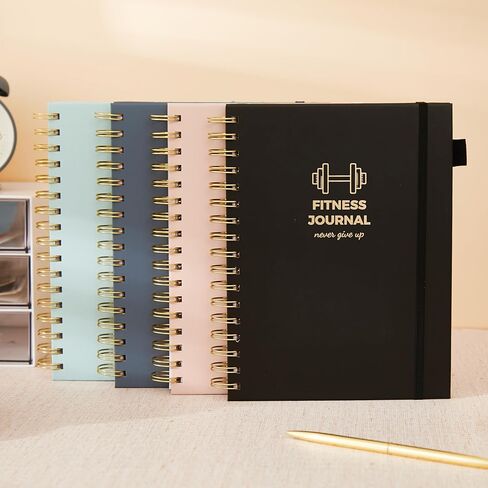 Fitness Journal for Women and Men, 8.8" x 6.6", Workout Log Sprial Book Planner for Tracking Progress and Achieving Your Wellness Goals, Black in Saudi Arabia