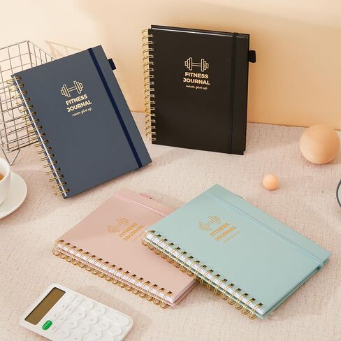 Fitness Journal for Women and Men, 8.8" x 6.6", Workout Log Sprial Book Planner for Tracking Progress and Achieving Your Wellness Goals, Black in Saudi Arabia