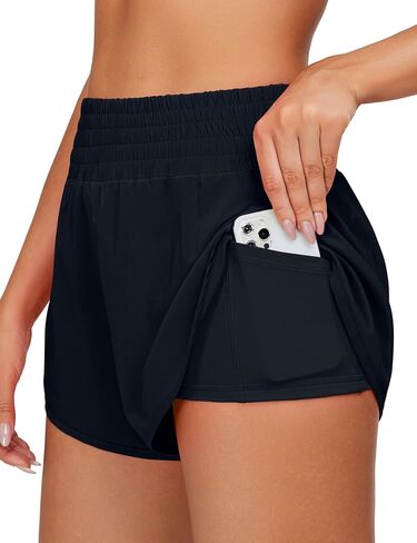 شورت الجري BMJL للسيدات عالي الخصر وجيب جانبي، شورت رياضي بفتحة جانبية عالية 2 في 1، شورت رياضي in Kuwait
