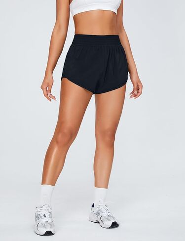 شورت الجري BMJL للسيدات عالي الخصر وجيب جانبي، شورت رياضي بفتحة جانبية عالية 2 في 1، شورت رياضي in Kuwait