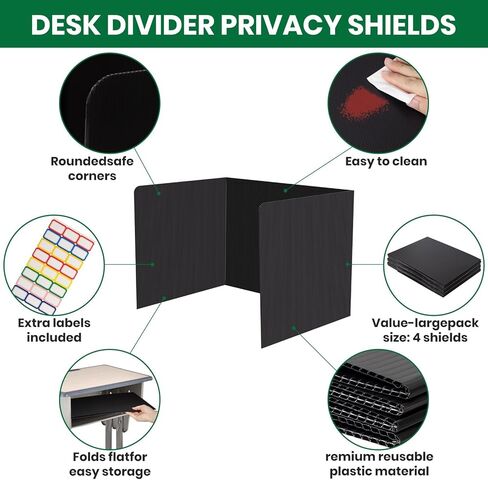 فواصل مكتب Ayuanb 12 قطعة، 17 × 14 × 13.5 بوصة دروع الخصوصية للفصل الدراسي البلاستيكية لمكاتب الطلاب مع ملصقات الأسماء، لوحات مجلدات الدراسة المدرسية، مستلزمات المعلمين (أبيض) in Kuwait