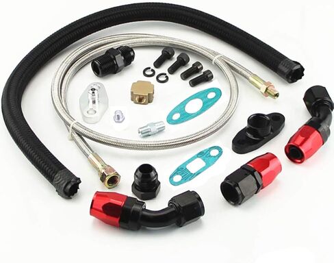 Turbo Oil Drain Return Line Oil Feed Kit T3 T4 T04E T60 T61 T70 Black in Kuwait