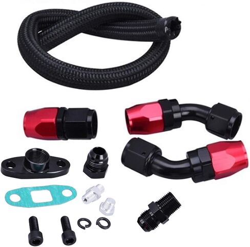 Turbo Oil Drain Return Line Oil Feed Kit T3 T4 T04E T60 T61 T70 Black in Kuwait