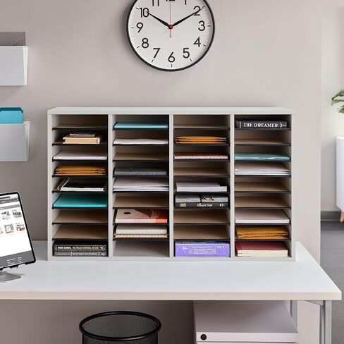 Safco Wooden Paper and Mail Organizer for Home Office and Classroom, Adjustable Shelves and Stackable, 24 Compartments, Modern Gray in Kuwait