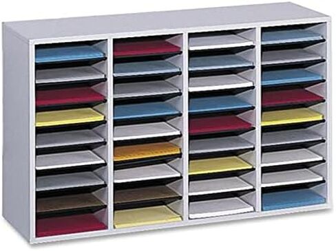 Safco Wooden Paper and Mail Organizer for Home Office and Classroom, Adjustable Shelves and Stackable, 24 Compartments, Modern Gray in Saudi Arabia