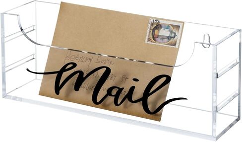 MyGift Premium Clear Acrylic Mail Holder with Decorative Black Cursive Mail Label, Modern Wall Mounted or Tabletop Mailbox, Letter Storage Organizer Box in Saudi Arabia