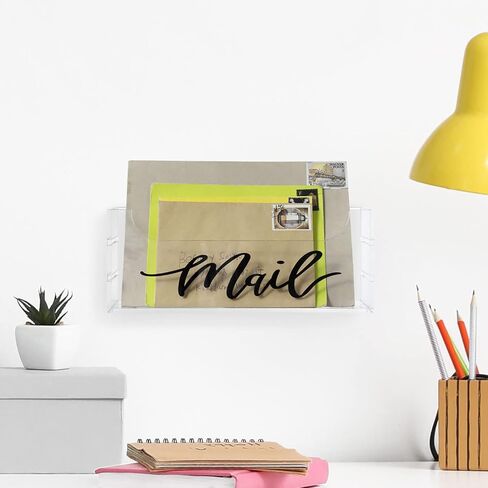 MyGift Premium Clear Acrylic Mail Holder with Decorative Black Cursive Mail Label, Modern Wall Mounted or Tabletop Mailbox, Letter Storage Organizer Box in Saudi Arabia