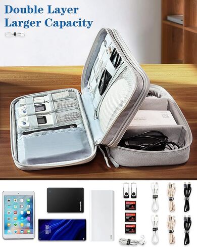Teskyer Electronics Organizer Travel Case, Large Capacity Double Layers Electronics Accessories Storage Bag, Portable Cable Organizer Case, SM08-L, Black in Saudi Arabia
