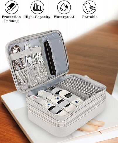Teskyer Electronics Organizer Travel Case, Large Capacity Double Layers Electronics Accessories Storage Bag, Portable Cable Organizer Case, SM08-L, Black in Saudi Arabia