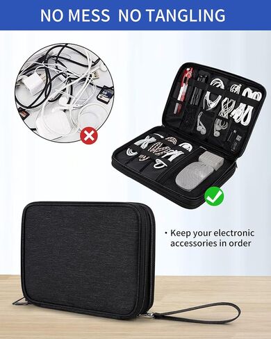 Teskyer Electronics Organizer Travel Case, Large Capacity Double Layers Electronics Accessories Storage Bag, Portable Cable Organizer Case, SM08-L, Black in Saudi Arabia