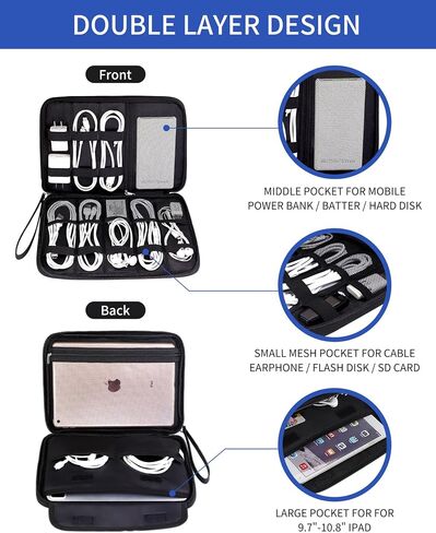 Teskyer Electronics Organizer Travel Case, Large Capacity Double Layers Electronics Accessories Storage Bag, Portable Cable Organizer Case, SM08-L, Black in Saudi Arabia