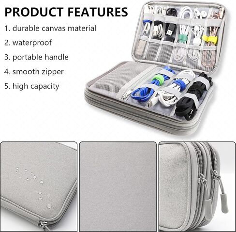 Teskyer Electronics Organizer Travel Case, Large Capacity Double Layers Electronics Accessories Storage Bag, Portable Cable Organizer Case, SM08-L, Black in Kuwait