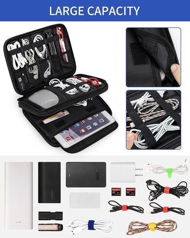 Teskyer Electronics Organizer Travel Case, Large Capacity Double Layers Electronics Accessories Storage Bag, Portable Cable Organizer Case, SM08-L, Black in Saudi Arabia
